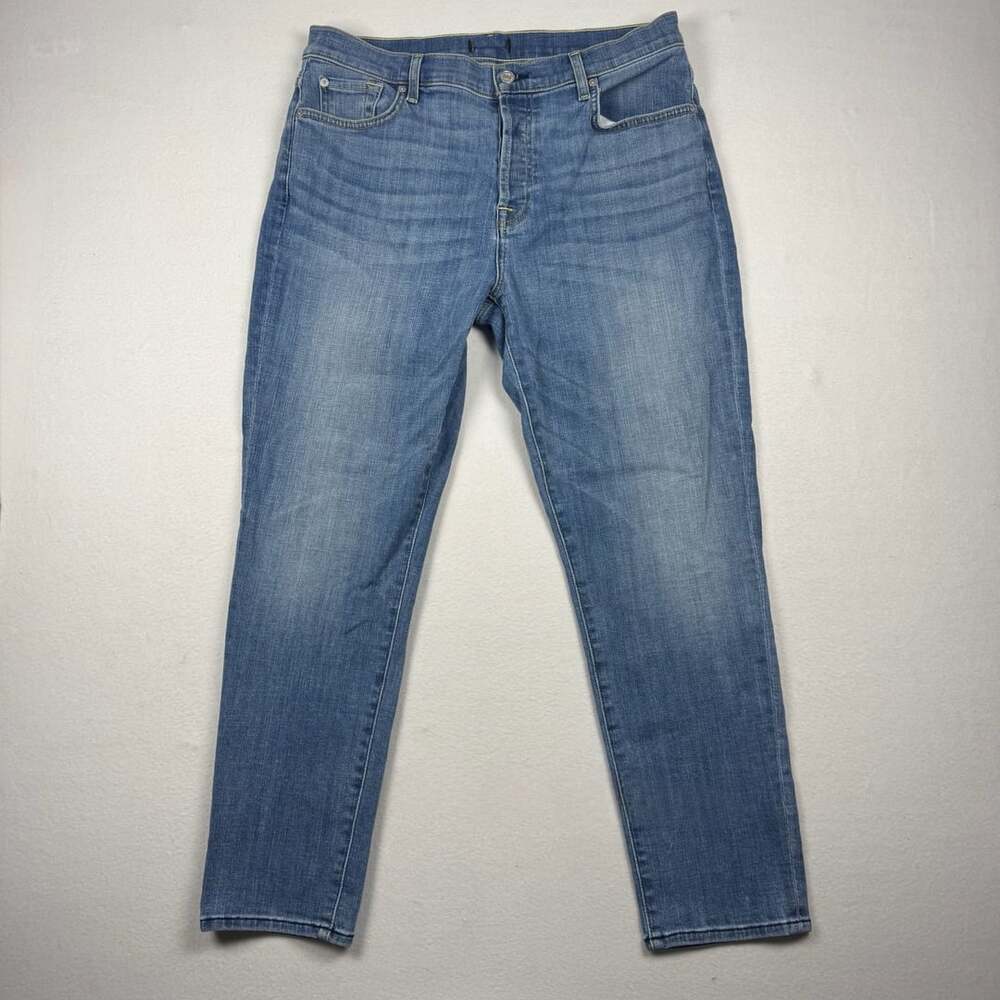 7 For All Mankind Button Fly Skinny Jeans Size 30 Medium Blue Wash